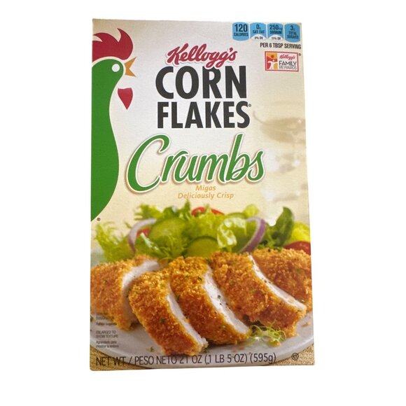 Kelloggs Corn Flakes Crumbs 21 Oz Deliciously Crisp Fat Free Paper Box & Plastic - Picture 1 of 6